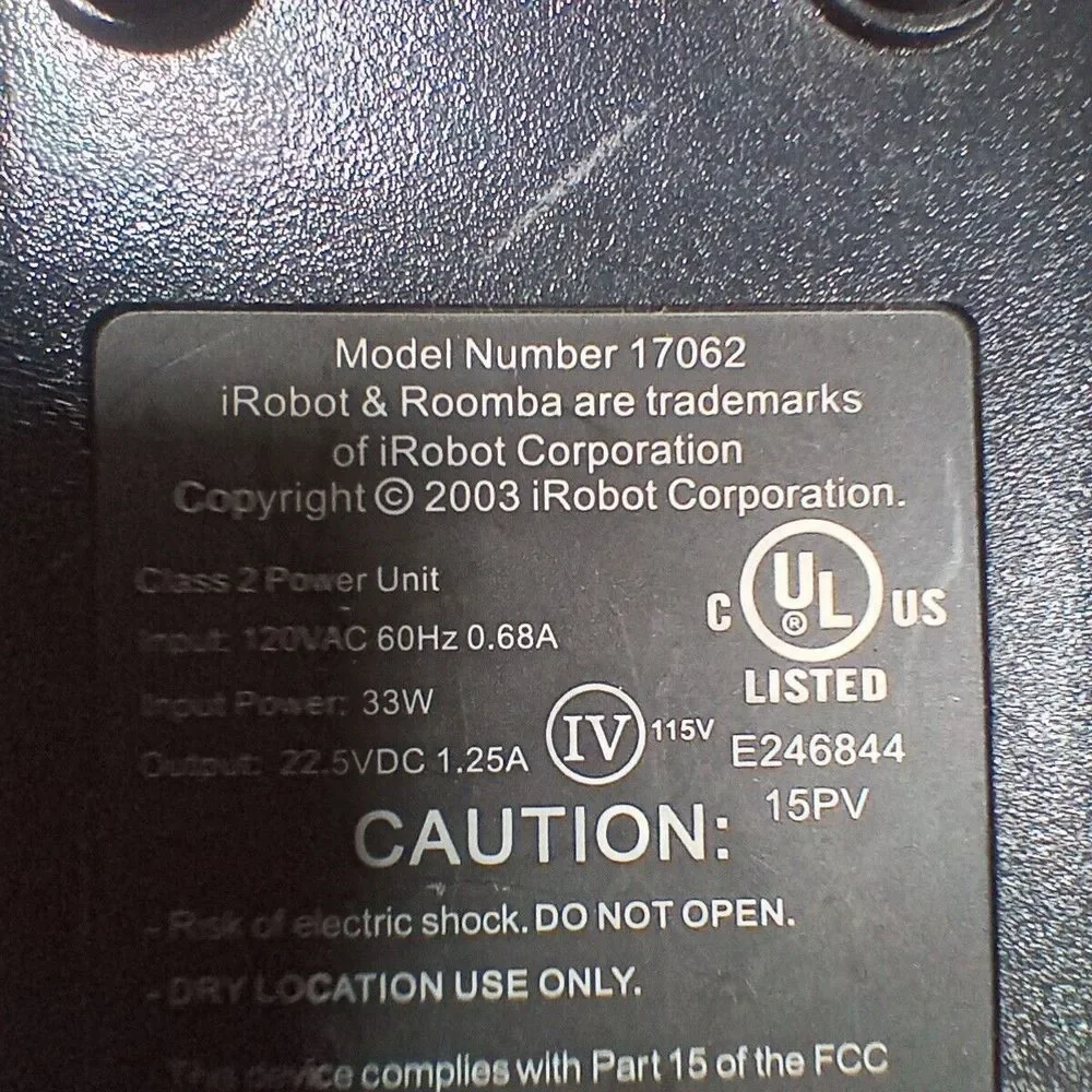 OEM iRobot Roomba 17062 Charger Power Cord for 500 600 700 Series‎ Black Genuine